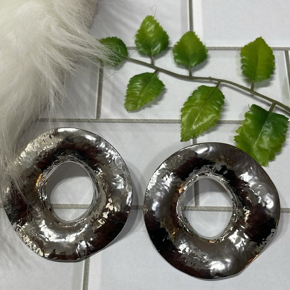 Zara Silver Circle Statement Earrings - Picture 6 of 10